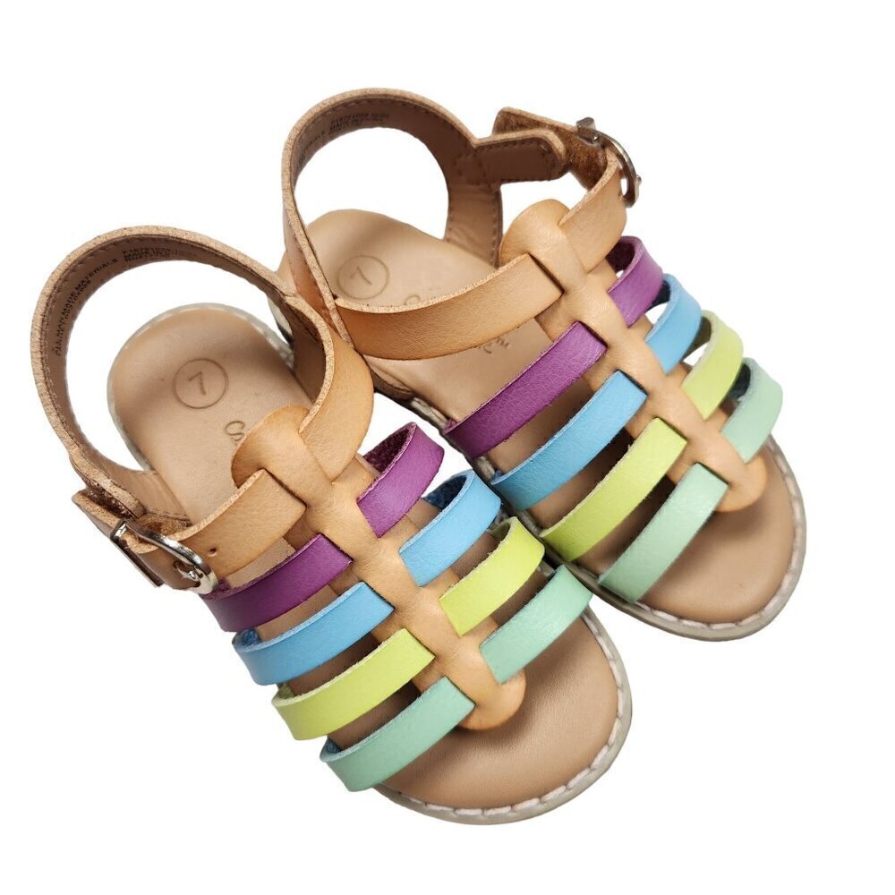 Cat & Jack Girls Rainbow Strappy Sandals Size 7 Velcro Closure Non-Marking Sole